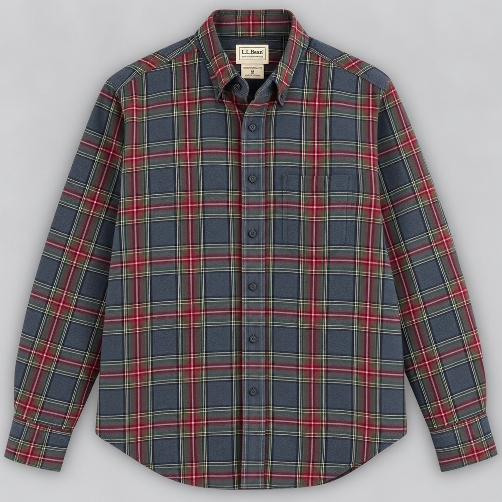LL Bean Mens Flannel Shirt L Tall Gray Red Plaid Slightly Fitted 298168